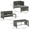 SALOTTO DA GIARDINO CON DIVANETTO CHAISE LONGUE E TAVOLINO IN RATTAN CON CUSCINI GRIGIO