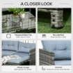 SALOTTO DA GIARDINO CON DIVANETTO CHAISE LONGUE E TAVOLINO IN RATTAN CON CUSCINI GRIGIO