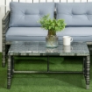 SALOTTO DA GIARDINO CON DIVANETTO CHAISE LONGUE E TAVOLINO IN RATTAN CON CUSCINI GRIGIO