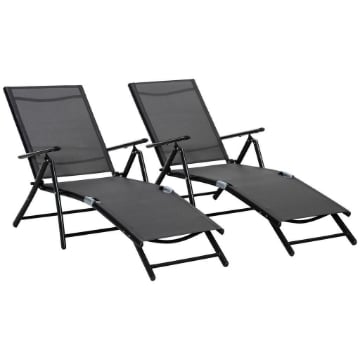 SET 2 SDRAIO DA GIARDINO PIEGHEVOLI CON SCHIENALE REGOLABILE 64X134X95 CM NERO