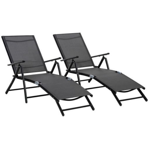 SET 2 SDRAIO DA GIARDINO PIEGHEVOLI CON SCHIENALE REGOLABILE 64X134X95 CM NERO