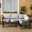 SET DA  GIARDINO CON DIVANO, POLTRONA E TAVOLINO DA CAFFÈ IN VETRO GRIGIO