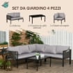 SET DA  GIARDINO CON DIVANO, POLTRONA E TAVOLINO DA CAFFÈ IN VETRO GRIGIO