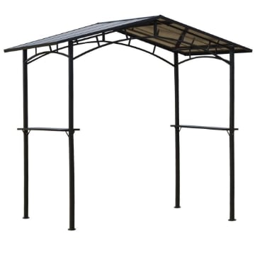 GAZEBO DA GIARDINO CON TETTO IN PC E MENSOLE LATERALI 246 X 149 X 230 CM NERO