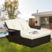 DIVANETTO DA GIARDINO CON PANCA POGGIAPIEDI IN RATTAN PE MARRONE
