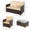 SET 4 PEZZI IN RATTAN PE TAVOLINO DIVANO E POLTRONE MARRONE CON CUSCINI BEIGE