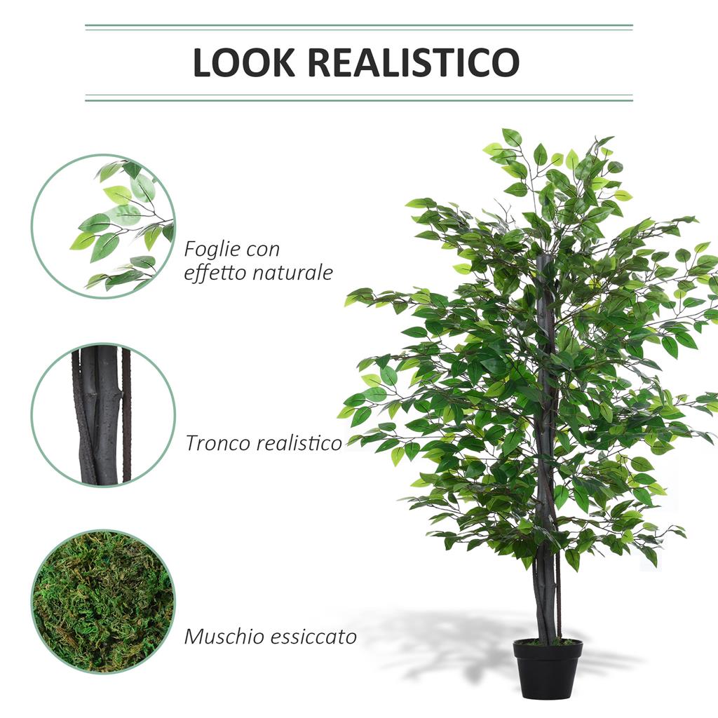 SOGUYI Ficus Piante Finte 210 cm Pianta Artificiale da Interno, Pianta Finta da Grandi in Fioriera in Ceramica Imitazione Bianca con Muschio Finto Verde per Soggiorno(1 Pezzi