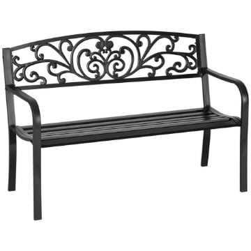 PANCHINA DA GIARDINO CON SCHIENALE DECORATO 127 X 60 X 87 CM METALLO NERO