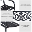 PANCHINA DA GIARDINO CON SCHIENALE DECORATO 127 X 60 X 87 CM METALLO NERO