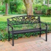 PANCHINA DA GIARDINO CON SCHIENALE DECORATO 127 X 60 X 87 CM METALLO NERO