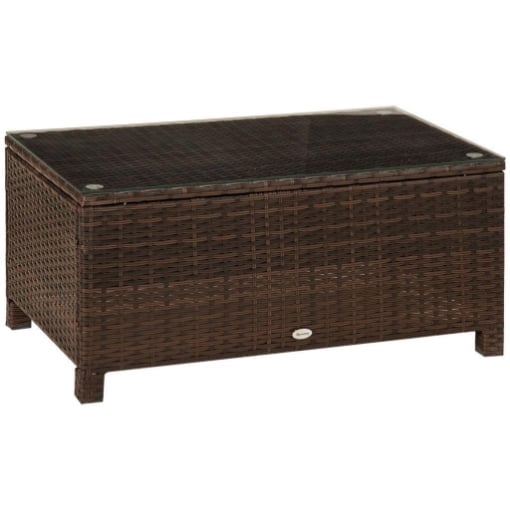 TAVOLINO DA GIARDINO IN RATTAN CON TOP VETRO 85 X 50 X 39 CM MARRONE