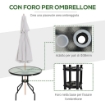 TAVOLINO DA GIARDINO CON PIANO IN VETRO TEMPERATO E FORO 80 X 72 CM NERO