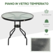 TAVOLINO DA GIARDINO CON PIANO IN VETRO TEMPERATO E FORO 80 X 72 CM NERO