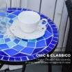 TAVOLINO DECORATIVO DA GIARDINO ROTONDO CON MOSAICO 35.5X53.5CM BIANCO E BLU
