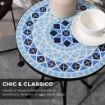 TAVOLINO DECORATIVO DA GIARDINO ROTONDO CON MOSAICO 35.5 X 53.5CM BLU