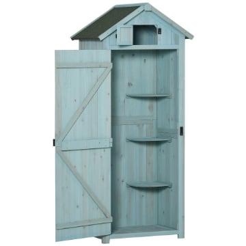 CASETTA DA GIARDINO PORTA ATTREZZI IN LEGNO CON 3 RIPIANI 77X54.2X179CM BLU