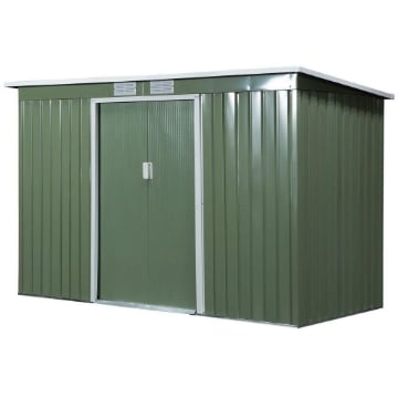 CASETTA DA GIARDINO IN ACCIAIO CON PORTE SCORREVOLI 280X130X172CM VERDE CHIARO