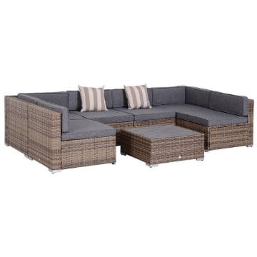 SALOTTO DA GIARDINO IN RATTAN CON TAVOLINO E DIVANO MODULABILE GRIGIO