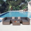 SALOTTO DA GIARDINO IN RATTAN CON TAVOLINO E DIVANO MODULABILE GRIGIO