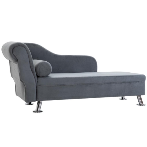 CHAISE LONGUE CON CUSCINO INCLUSO IN METALLO E VELLUTO GRIGIO 160 X 56 X 75 CM