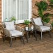 SET DA GIARDINO IN RATTAN E ACCIAIO CON 2 SEDIE MODERNE E 1 TAVOLINO DA CAFFÈ
