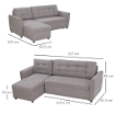 DIVANO LETTO ANGOLARE 3 POSTI CON CONTENITORE 217 X 134 X 85 CM GRIGIO