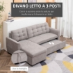 DIVANO LETTO ANGOLARE 3 POSTI CON CONTENITORE 217 X 134 X 85 CM GRIGIO