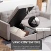 DIVANO LETTO ANGOLARE 3 POSTI CON CONTENITORE 217 X 134 X 85 CM GRIGIO