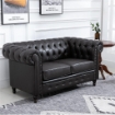 DIVANO CHESTERFIELD 2 POSTI TRAPUNTATO IN ECOPELLE 160 X 84 X 80 CM MARRONE 