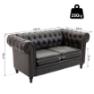 DIVANO CHESTERFIELD 2 POSTI TRAPUNTATO IN ECOPELLE 160 X 84 X 80 CM MARRONE 