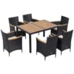 SET TAVOLO E SEDIE DA GIARDINO IN RATTAN E LEGNO MARRONE E NERO