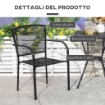 SET 2 SEDIE DA GIARDINO IN METALLO PATIO E TERRAZZA IN COLORE NERO