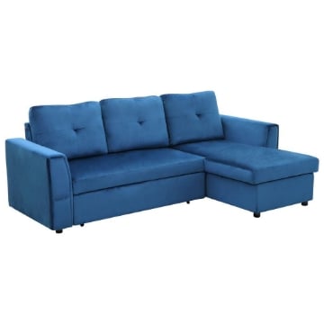 DIVANO LETTO ANGOLARE 3 POSTI CON CONTENITORE 232 X 141 X 85 CM BLU