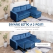 DIVANO LETTO ANGOLARE 3 POSTI CON CONTENITORE 232 X 141 X 85 CM BLU