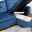 DIVANO LETTO ANGOLARE 3 POSTI CON CONTENITORE 232 X 141 X 85 CM BLU