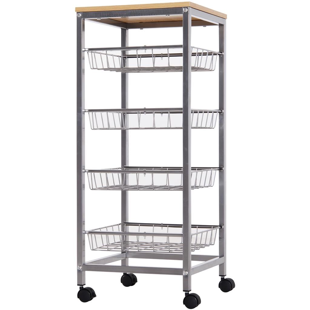 MAURY'S CARRELLO PORTAFRUTTA 3 CESTI BIANCO CON TOP LEGNO 37X37X76 CM