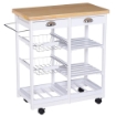 CARRELLO DA CUCINA CON 2 CESTELLI E TOP LEGNO 74X37X76 CM COLORE BIANCO