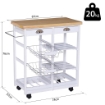 CARRELLO DA CUCINA CON 2 CESTELLI E TOP LEGNO 74X37X76 CM COLORE BIANCO