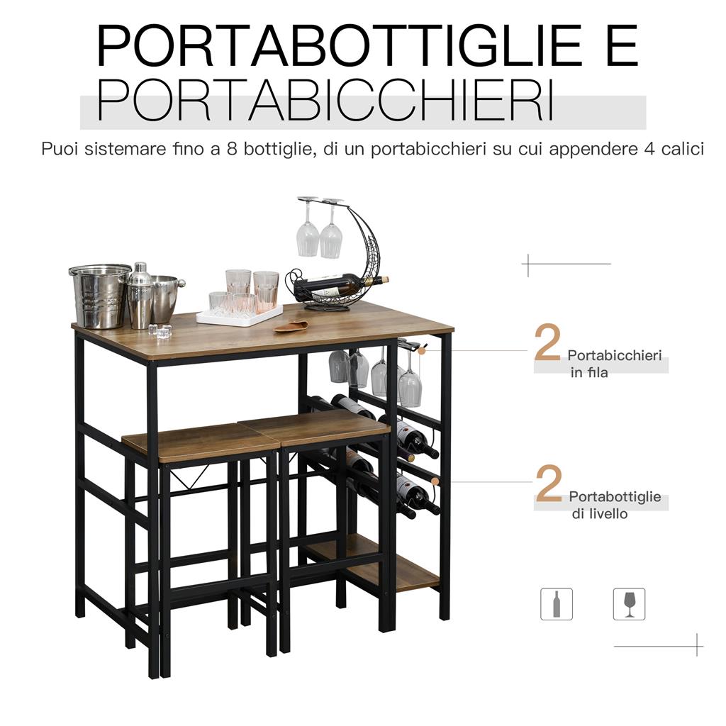 Litake Tavolo Da Bar Con 2 Sgabelli E 3 Ripiani Laterali - Set 3 Pezzi, Grigio, Stile Industriale, Per Cucina E Soggiorno - 2