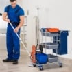 CARRELLO PROFESSIONALE CON 4 SECCHI GRIGIO, BLU E ARANCIONE CON STRIZZATORE