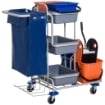 CARRELLO PROFESSIONALE CON 4 SECCHI GRIGIO, BLU E ARANCIONE CON STRIZZATORE