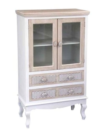 CREDENZA CHARM CON 2 CASSETTI E VETRINA 70X35X120CM COLORE BAINCO E SABBIA