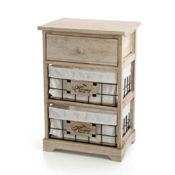 CASSETTIERA DECORATA HOME IN LEGNO CON 3 CESTINI 37 X 27 X 58 CM NATURALE