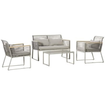 SET DA GIARDINO IN RATTAN CON 2 POLTRONE DIVANETTO E TAVOLINO DA CAFFÈ GRIGIO