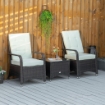 SET MOBILI DA GIARDINO IN RATTAN PE CON TAVOLINO E 2 SEDIE CON CUSCINI MARRONE