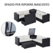 SET DA GIARDINO IN RATTAN 4 POLTRONE E 2 TAVOLINI CONTENITORI NERO E CREMA