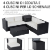 SET DA GIARDINO IN RATTAN 4 POLTRONE E 2 TAVOLINI CONTENITORI NERO E CREMA