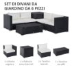 SET DA GIARDINO IN RATTAN 4 POLTRONE E 2 TAVOLINI CONTENITORI NERO E CREMA