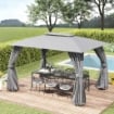 GAZEBO CON DOPPIO TETTUCCIO PARETI IN POLIESTERE 3.95 X 2.95 M GRIGIO