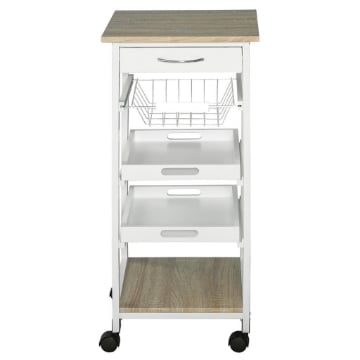 CARRELLO DA CUCINA SALVASPAZIO IN LEGNO BIANCO CON 4 RUOTE 37X37X82CM TOP LEGNO